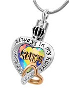 Always In My Heart Rainbow Heart Grandpa Cremation Urn Necklace