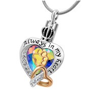 Always In My Heart Rainbow Heart Paw Print Cremation Urn Necklace