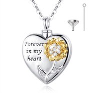 Sterling Silver Heart Urn Necklace with Forever in my heart flower