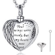 Your wings were ready but my heart was not Sterling Silver Heart Urn Necklace