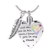 God has you in his arms rainbow cremation necklace